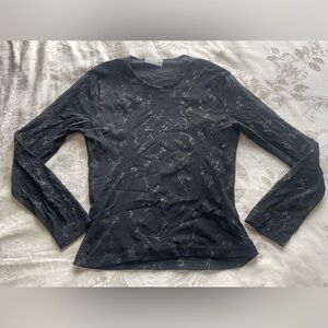 Vintage Black Sheer Mesh Silver Floral Glitter Top Small Whimsigoth Vamp Witch